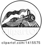Poster, Art Print Of Retro Black And White Steam Engine Train In A Circle