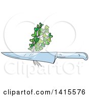 Clipart Of A Sketched Chef Knife With Microgreens Royalty Free Vector Illustration