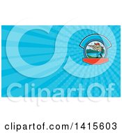 Clipart Of A Retro Sea Trout Fish Man Hunter Shooting A Shotgun And Blue Rays Background Or Business Card Design Royalty Free Illustration