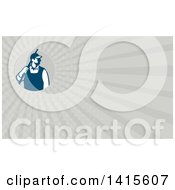 Clipart Of A Retro Male Pressure Washer Worker Holding A Washing Gun And Gray Rays Background Or Business Card Design Royalty Free Illustration