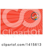 Clipart Of A Retro Cartoon Male Track And Field Javelin Thrower And Red Rays Background Or Business Card Design Royalty Free Illustration