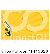Poster, Art Print Of Retro Cricket Player Batsman Swinging And Yellow Rays Background Or Business Card Design