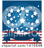 Poster, Art Print Of Patriotic American Themed Background With A Burst Of Stars Over Stripes And A Blank Banner