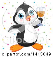 Poster, Art Print Of Cute Blue Eyed Penguin Celebrating And Cheering With A Glass Of Champagne