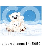 Poster, Art Print Of Cute Fathers Day Polar Bear Dad With Cubs In An Arctic Landscape