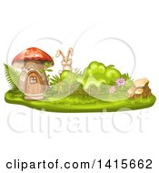 Clipart Of A Rabbit And Mushroom House Royalty Free Vector Illustration by merlinul