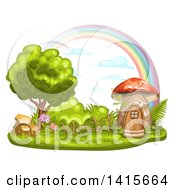 Poster, Art Print Of Mushroom House And Rainbow