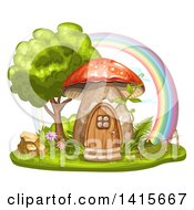 Poster, Art Print Of Mushroom House And Rainbow