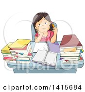 Poster, Art Print Of Bored Or Tired School Girl Studying At A Desk