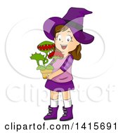 Poster, Art Print Of Brunette White Witch Girl Holding A Venus Fly Trap Plant