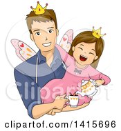 Poster, Art Print Of Brunette White Girl Playing Fairy Tea Time With Her Dad