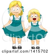 Poster, Art Print Of Blond White Girl And Little Sister In Matching Retro Dresses