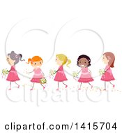 Line Of Flower Girls In Pink Dresses