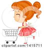 Red Haired White Girl Pushing A Shopping Cart