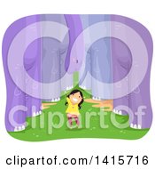 Clipart Of A Brunette White Girl Surrounded By Purple Dinosaurs Royalty Free Vector Illustration