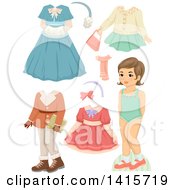 Clipart Of A Retro Brunette White Girl With Accessories Royalty Free Vector Illustration
