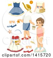 Clipart Of A Retro Brunette White Girl With Accessories Royalty Free Vector Illustration