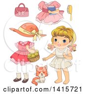 Poster, Art Print Of Retro Blond White Girl With Clothing And A Cat
