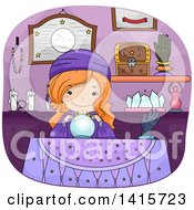 Poster, Art Print Of Red Haired White Gypsy Girl With A Magic Crystal Ball