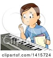 Clipart Of A Brunette White Girl Learning How To Play The Piano Royalty Free Vector Illustration