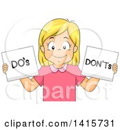 Poster, Art Print Of Blond White Girl Holding Dos And Donts Signs
