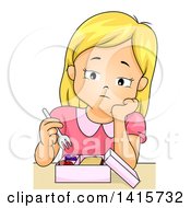 Clipart Of A Blond White Girl Picking At Her Food Royalty Free Vector Illustration by BNP Design Studio