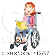 Poster, Art Print Of Red Haired White Girl Reading In A Wheelchair