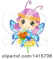 Poster, Art Print Of Fairy Butterfly Girl Drinking Flower Nectar