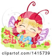 Poster, Art Print Of Fairy Butterfly Girl Smelling A Flower