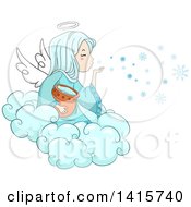 Poster, Art Print Of Winter Angel Girl Blowing Snowflakes From A Cloud