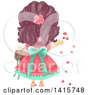 Rear View Of A Brunette White Girl Tossing Flower Petals