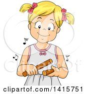 Blond White Girl Playing Claves