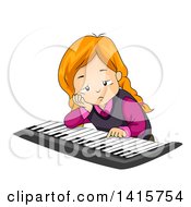 Clipart Of A Depressed Or Bored Red Haired White Girl Playing A Piano Keyboard Royalty Free Vector Illustration