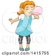 Clipart Of A Red Haired White Girl Blowing Up A Balloon Royalty Free Vector Illustration