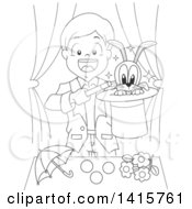 Poster, Art Print Of Black And White Lineart Boy Magician Doing A Magic Trick