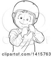 Poster, Art Print Of Black And White Lineart Boy Putting On A Helmet