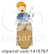 Red Haired White Boy Playing A Conga Drum