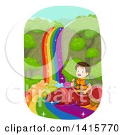Poster, Art Print Of Brunette White Boy Rafting Down A Rainbow River In A Crayon Kayak