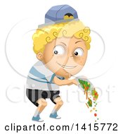 Poster, Art Print Of Mischievous Blond White Boy Throwing Out His Veggies