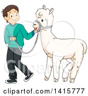 Poster, Art Print Of Brunette White Boy Walking A Pet Alpaca