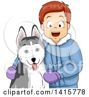 Happy White Boy With His Siberian Husky Dog