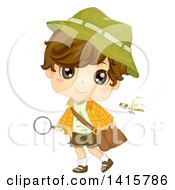 Poster, Art Print Of Brunette White Boy Holding A Magnifying Glass And Observing Nature