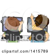 Poster, Art Print Of Rear View Of Brunette Caucasian Boys Playing Games On Computers