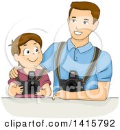 Poster, Art Print Of Brunette White Boy Learning Photography With His Dad