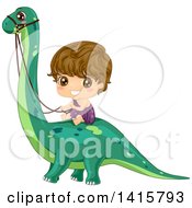 Clipart Of A Boy Caveman Riding A Dinosaur Royalty Free Vector Illustration