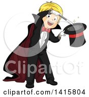 Blond Caucasian Magician Boy Performing A Hat Trick
