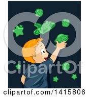 Poster, Art Print Of Red Haired Cacuasian Boy Applying Glow In The Dark Space Stickers On His Wall