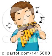 Poster, Art Print Of Brunette White Boy Playing A Pan Flute