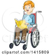 Poster, Art Print Of Red Haired White Boy Sitting In A Wheelchair And Reading A Book