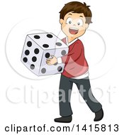 Clipart Of A Brunette White Boy Carrying A Giant Die Royalty Free Vector Illustration by BNP Design Studio